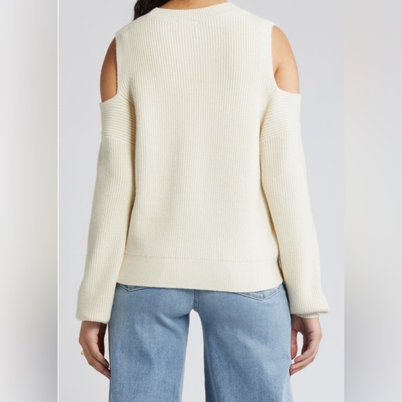 Open Edit Cold Shoulder Ribbed sweater Size M in Cream NWT - Picture 2 of 8